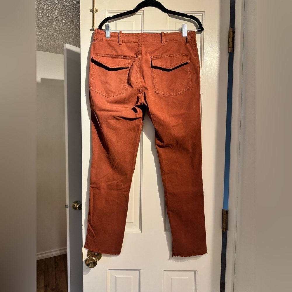 Nili Lotan Jenna Pants Frayed Hem Crop Ankle Cargo Size 6 Orange Terracotta EUC - Picture 4 of 8